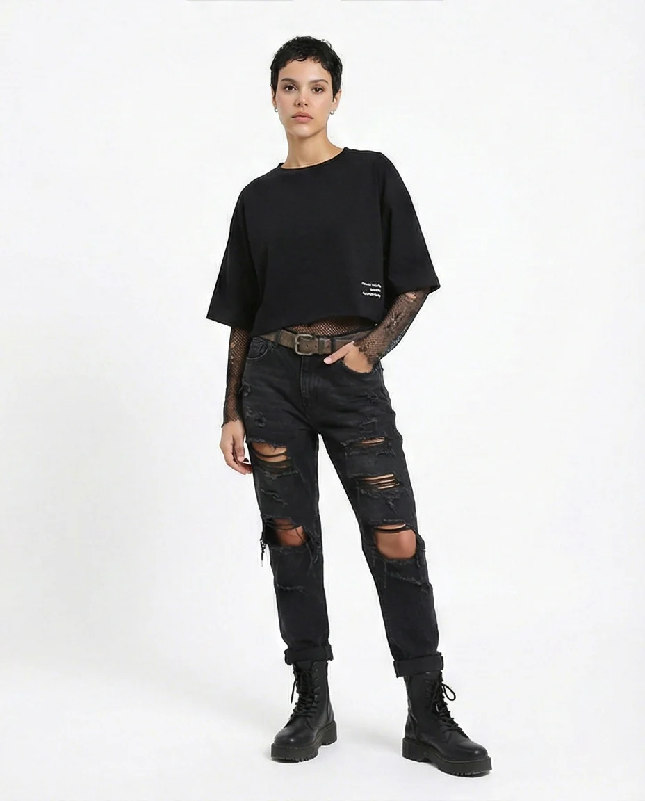 R208515 - Crew Neck Regular Summer Tee - Black - Image 5