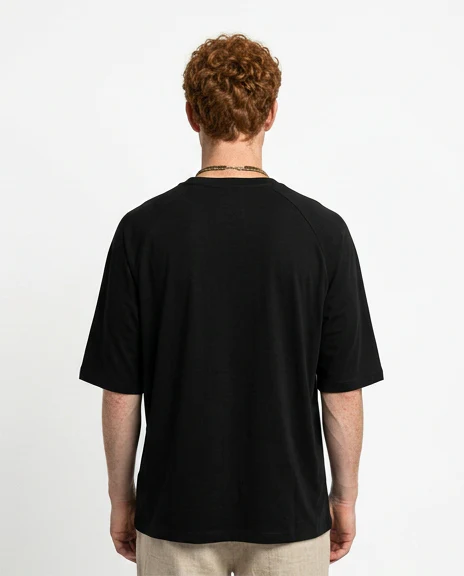 R215870 - Crew Neck Relaxed Fit Cotton Tee - Black - Image 2