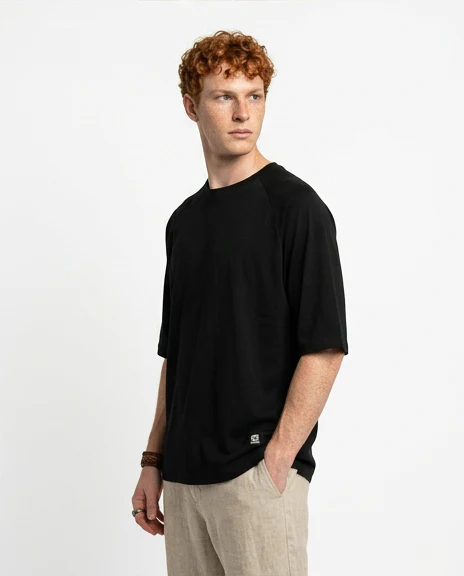 R215870 - Crew Neck Relaxed Fit Cotton Tee - Black - Image 4