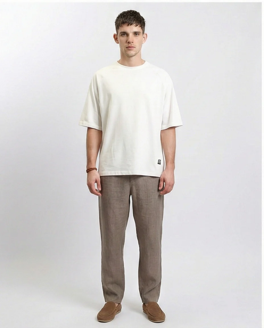 R215871 - Crew Neck Relaxed Fit Cotton Tee - White - Image 3