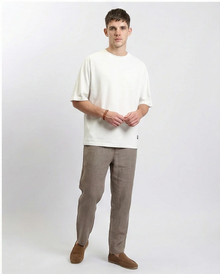 R215871 - Crew Neck Relaxed Fit Cotton Tee - White - Image 4