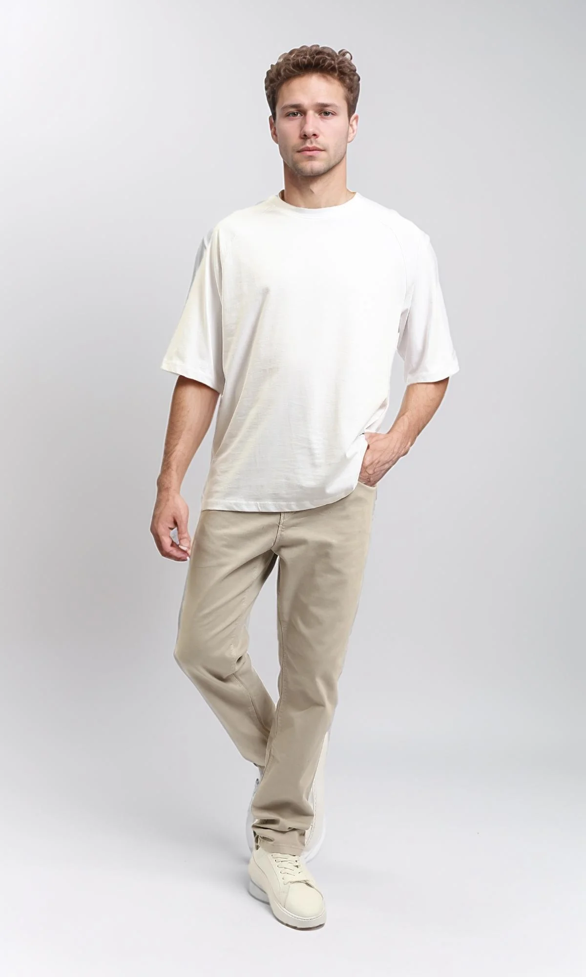 R215871 - Crew Neck Relaxed Fit Cotton Tee - White - Image 5