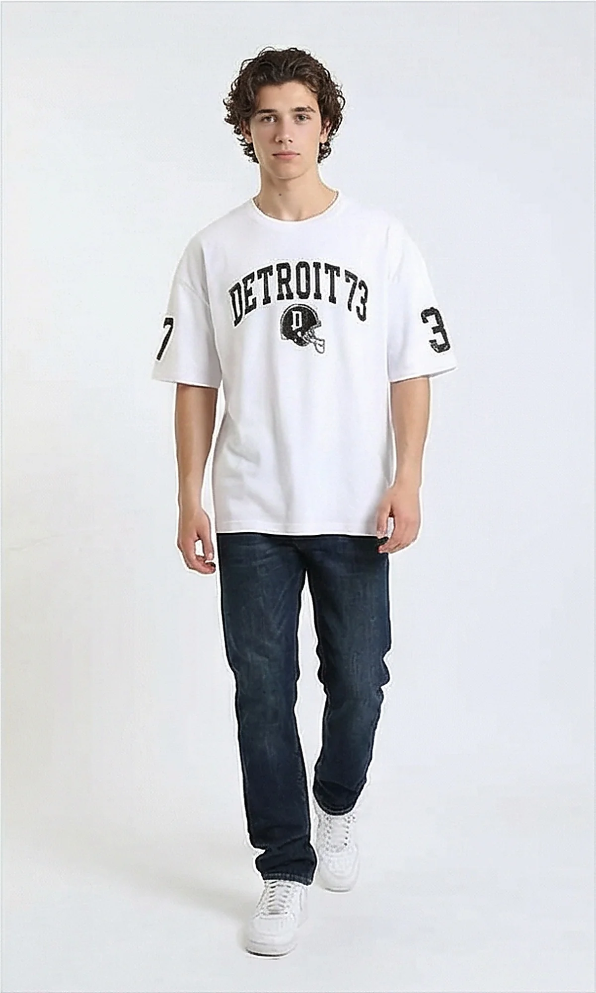 R215965 - Crew Neck Relaxed Fit Printed Tee - White - Image 3