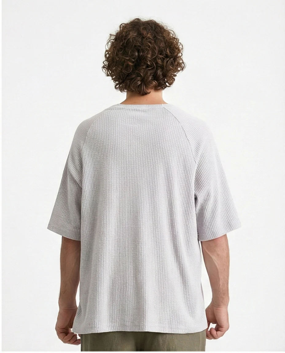 R210938 - Crew Neck Self Pattern Tee - Light Grey - Image 2