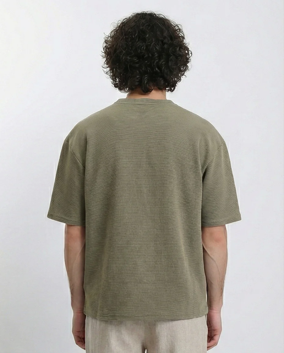 R212360 - Crew Neck Self Striped Tee - Dark Olive - Image 2