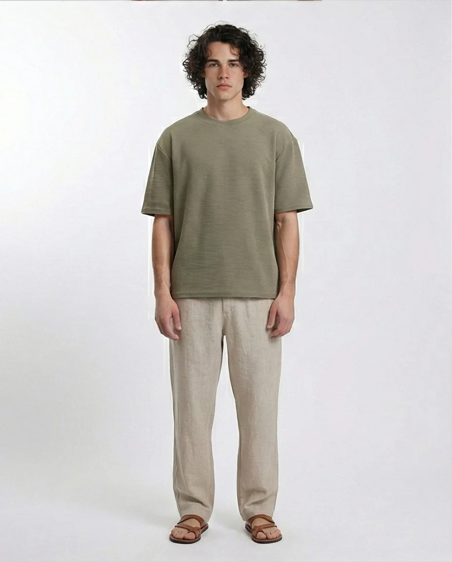 R212360 - Crew Neck Self Striped Tee - Dark Olive - Image 3