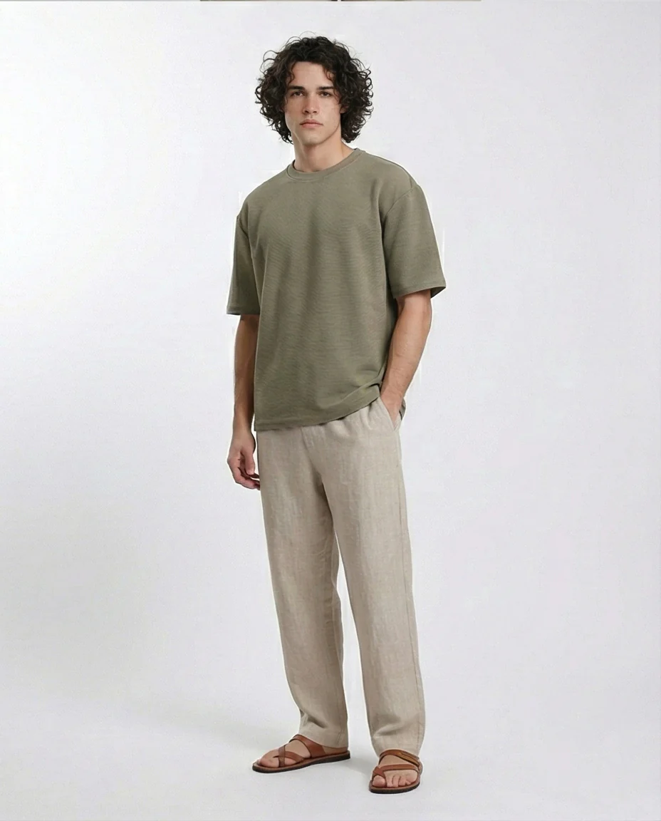 R212360 - Crew Neck Self Striped Tee - Dark Olive - Image 4