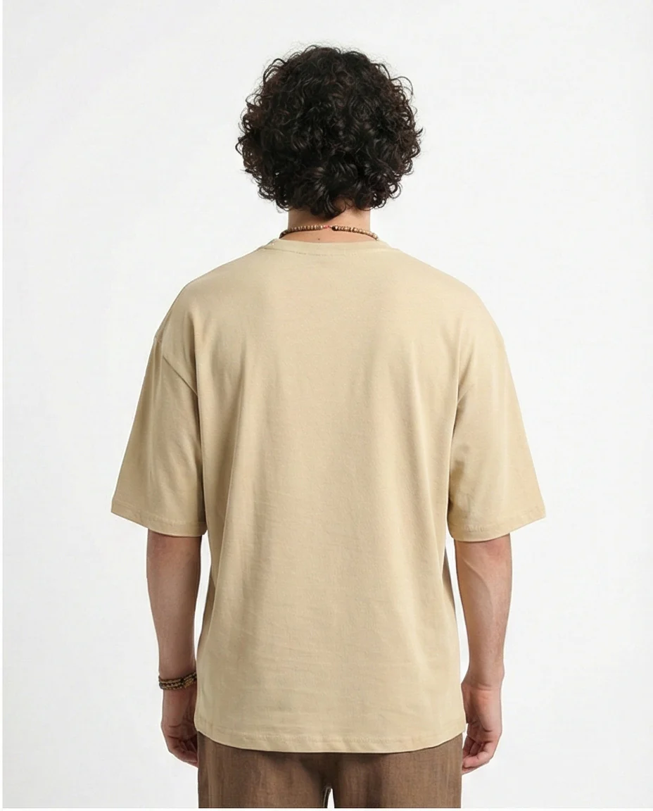 R215864 - Crew Neck Solid Elbow Sleeves Tee - Dark Beige - Image 2
