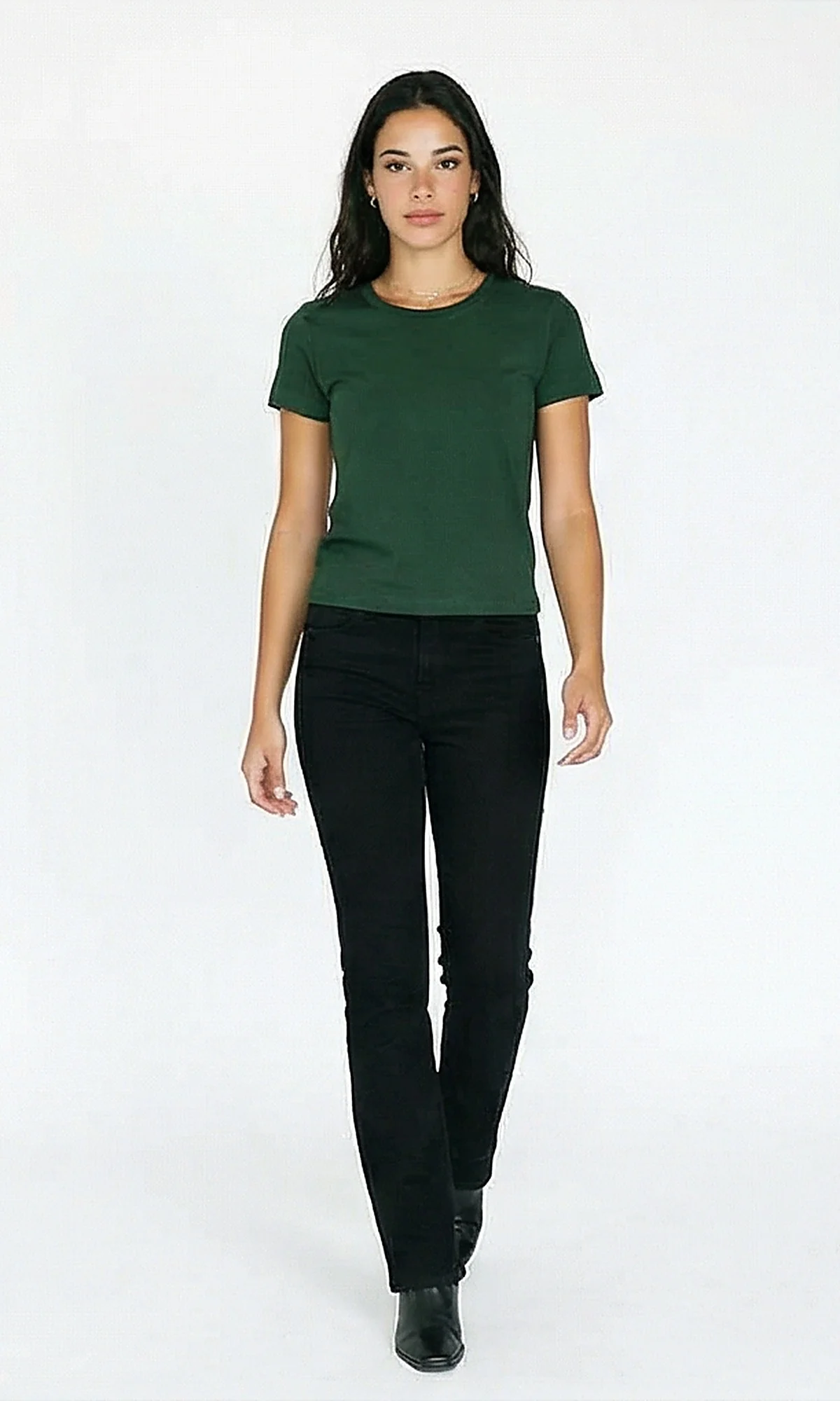 R216131 - Crew Neck Solid Short Sleeve Tee - Dark Green - Image 3