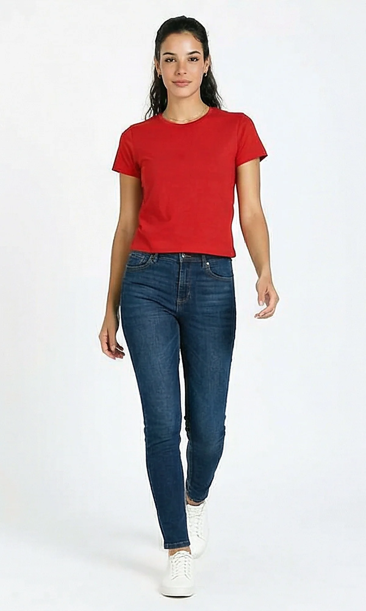 R216130 - Crew Neck Solid Short Sleeve Tee - Red - Image 3