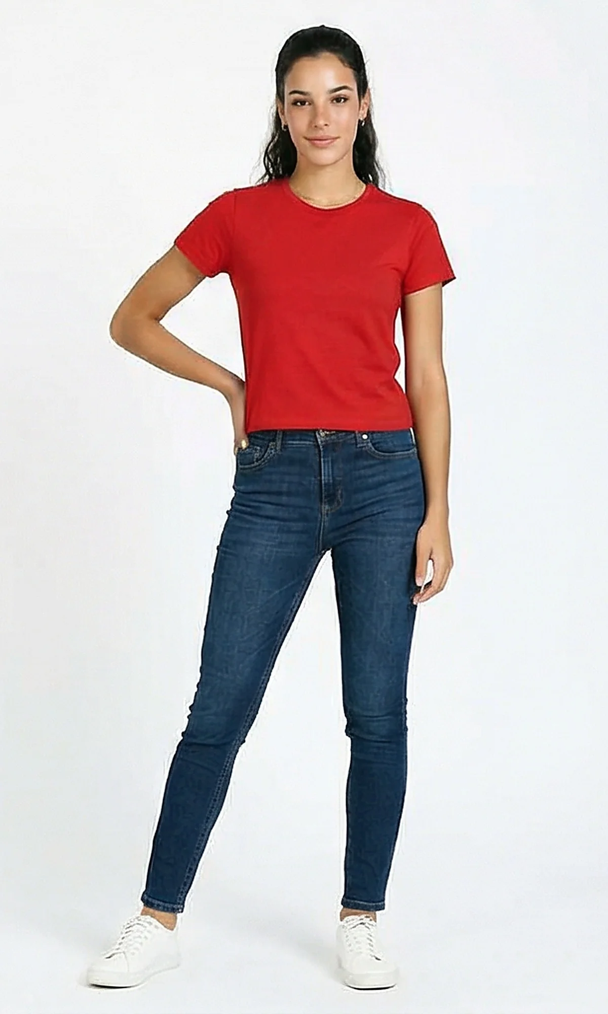 R216130 - Crew Neck Solid Short Sleeve Tee - Red - Image 4