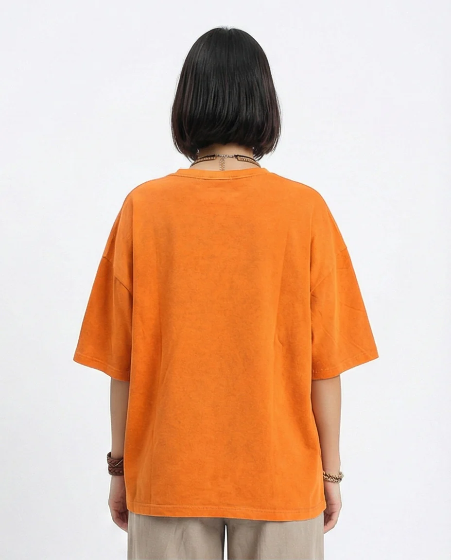R207220 - Crew Neck Solid Slip On Tee - Orange - Image 2