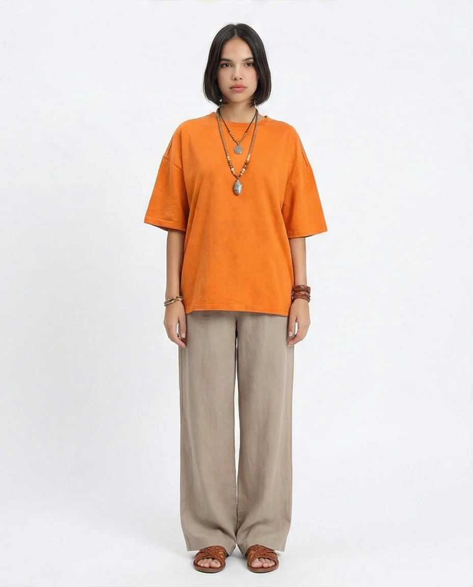 R207220 - Crew Neck Solid Slip On Tee - Orange - Image 5