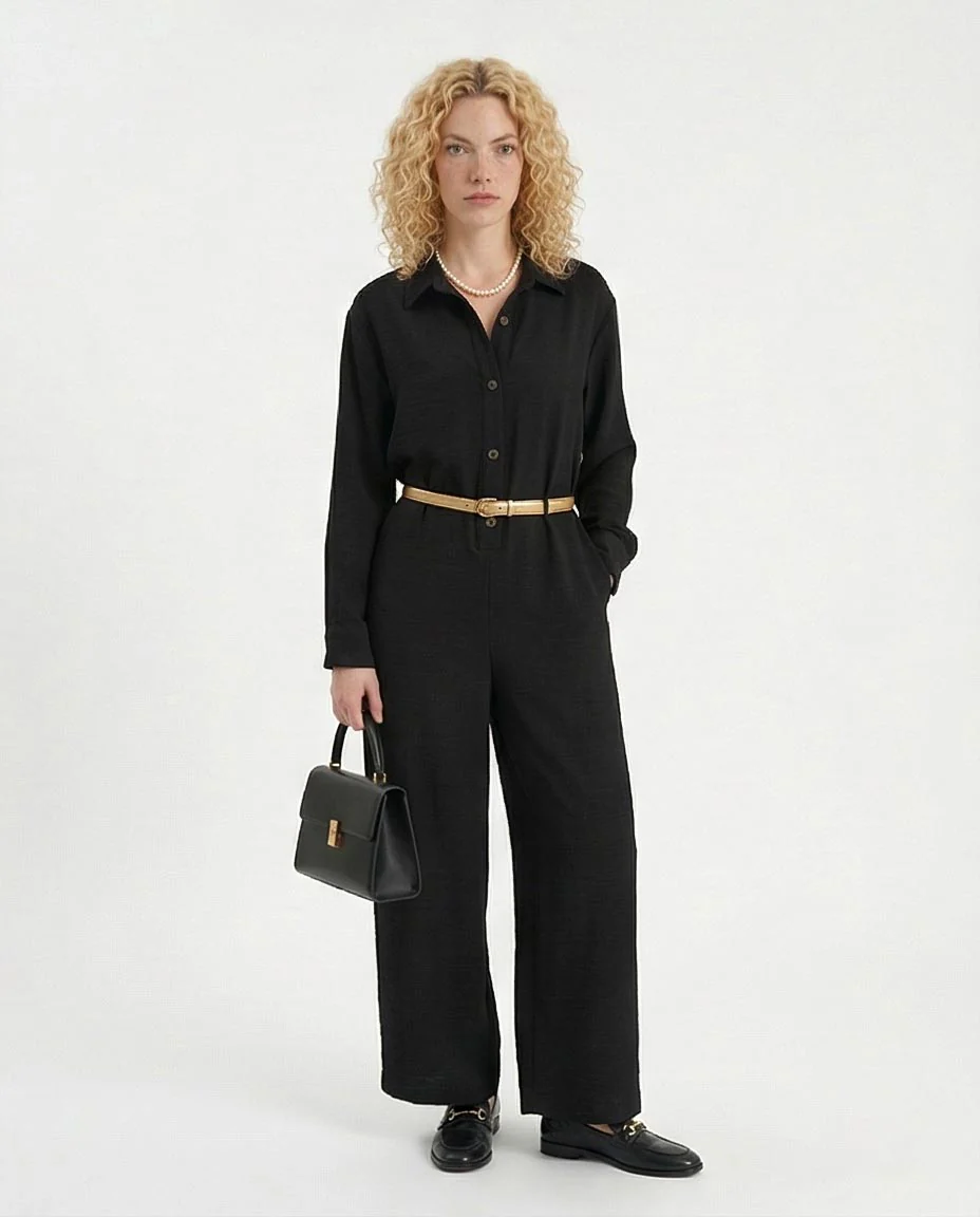 RAVIN Crinkled Wide-Leg Button-Front Jumpsuit- R209474 - Image 5