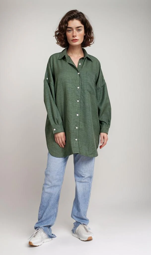 O200155-O200155 - Cropped Button-Up Shirt - Multicolor Print - Image 4