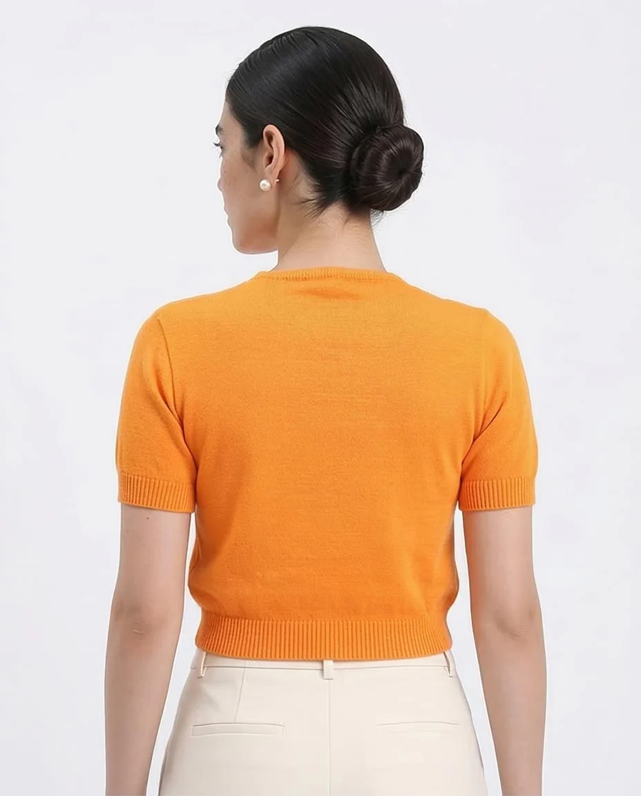 Ravin Cropped Crew-Neck Knit Top in Sunset Orange - R207980 - Image 2