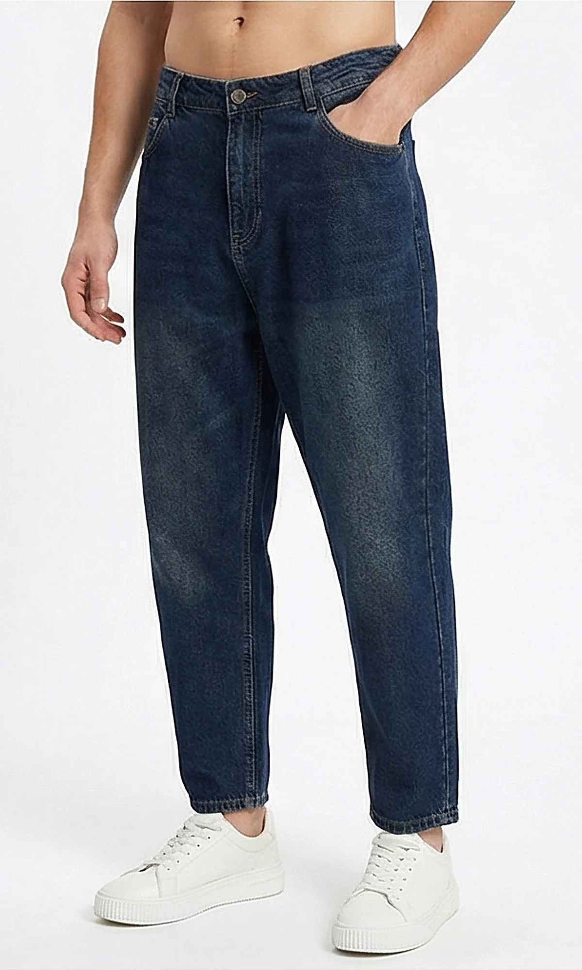 Dark Wash Relaxed Fit Denim Jeans for Men - Image 5