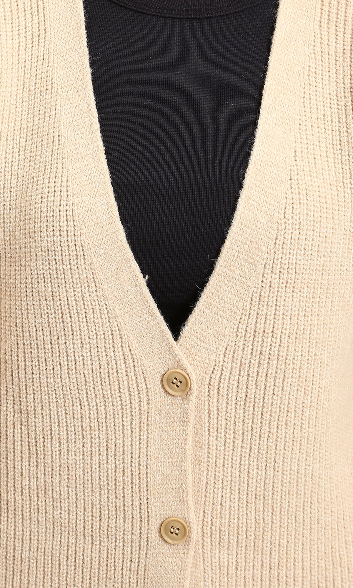 R213640 - Deep V-Neck Buttoned Casual Cardigan - Beige - Image 4