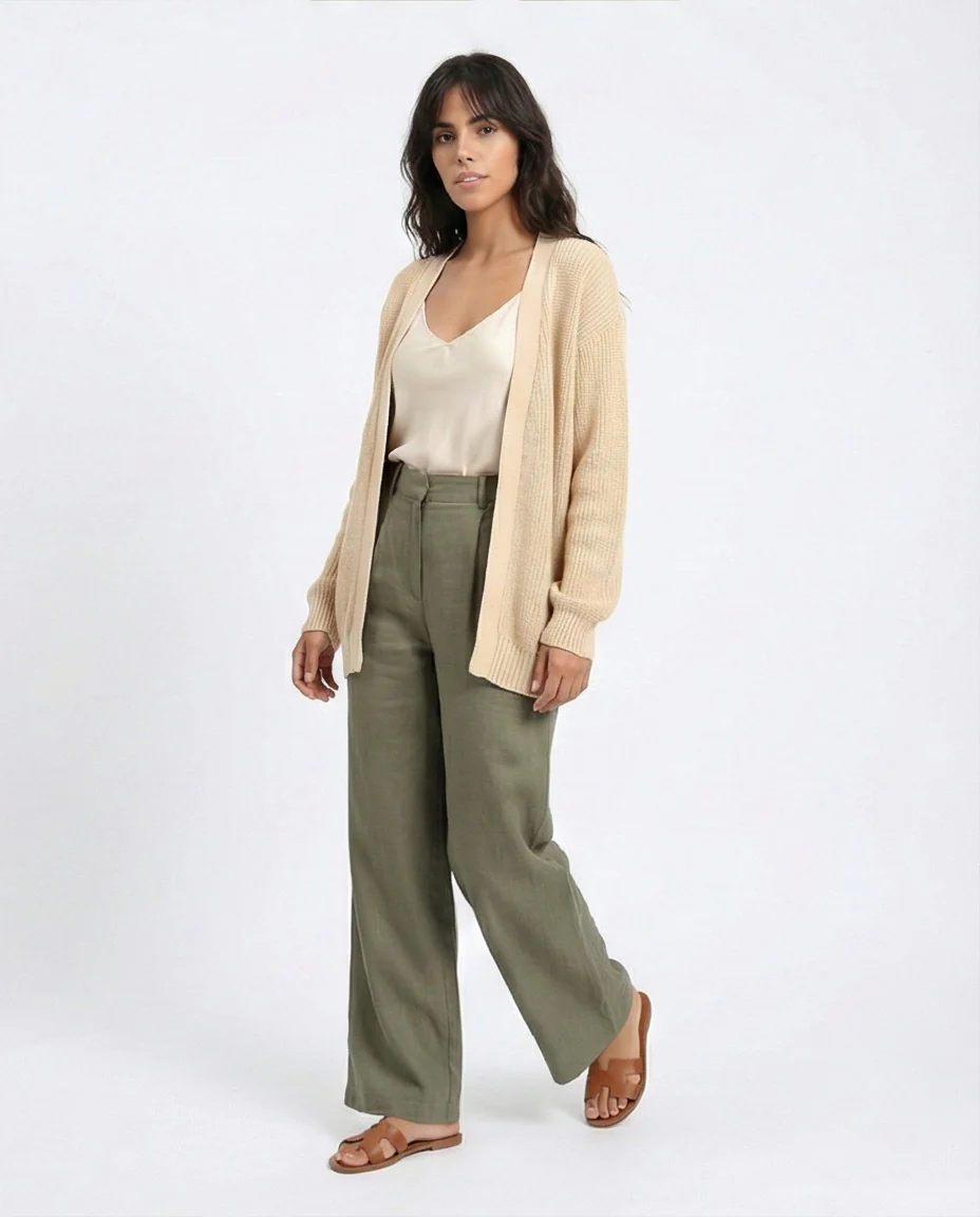 R213640 - Deep V-Neck Buttoned Casual Cardigan - Beige - Image 5