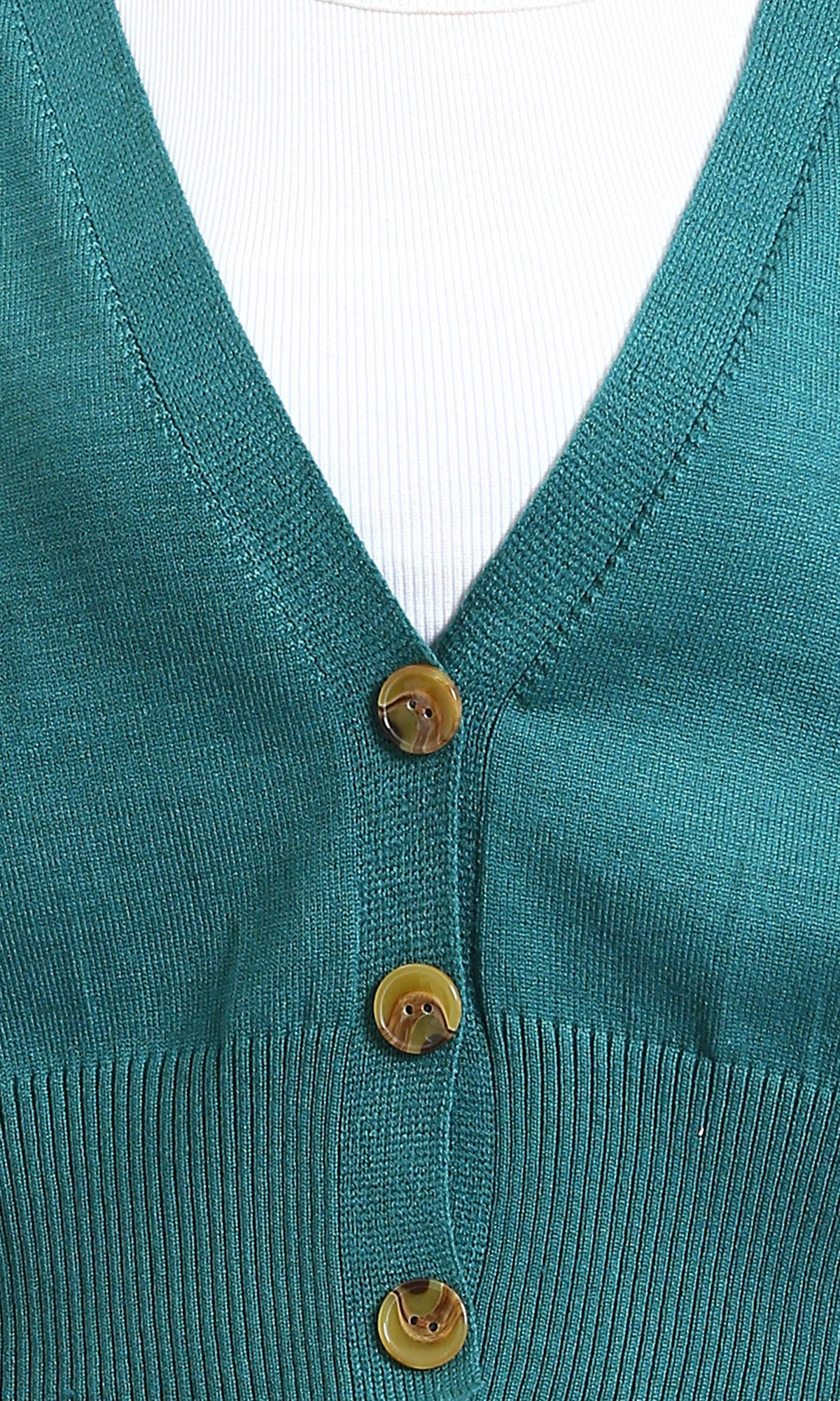 R213648 - Deep V-Neck Buttoned Short Cardigan - Light Teal - Image 3