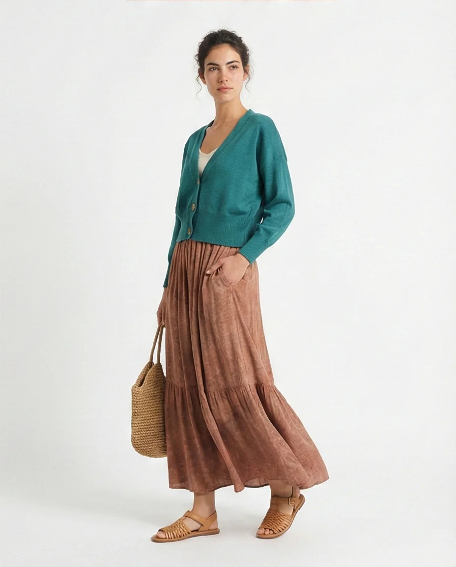 R213648 - Deep V-Neck Buttoned Short Cardigan - Light Teal - Image 5