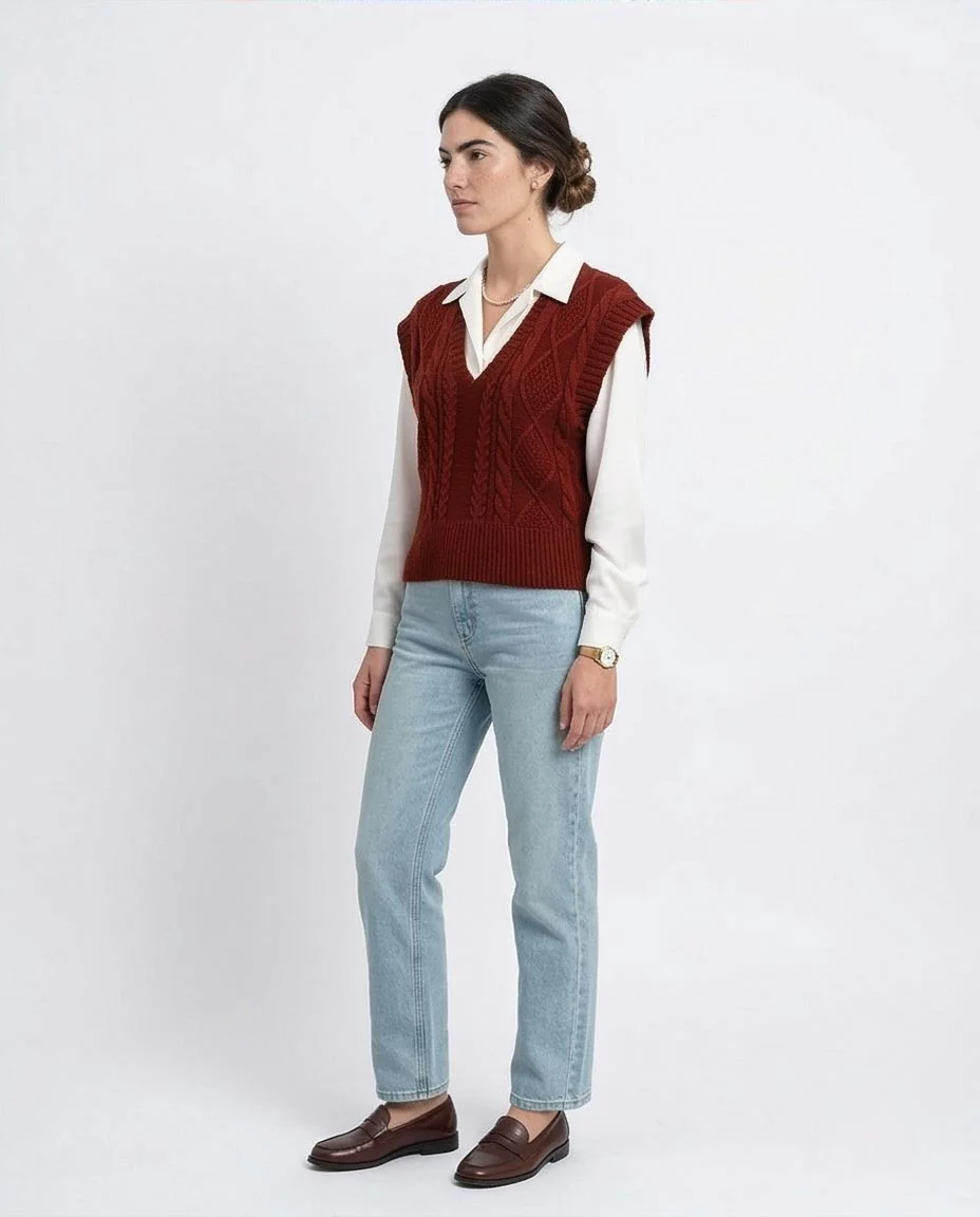 Deep V-Neck Cap Sleeve Vest - Burgundy - R214317 - Image 5