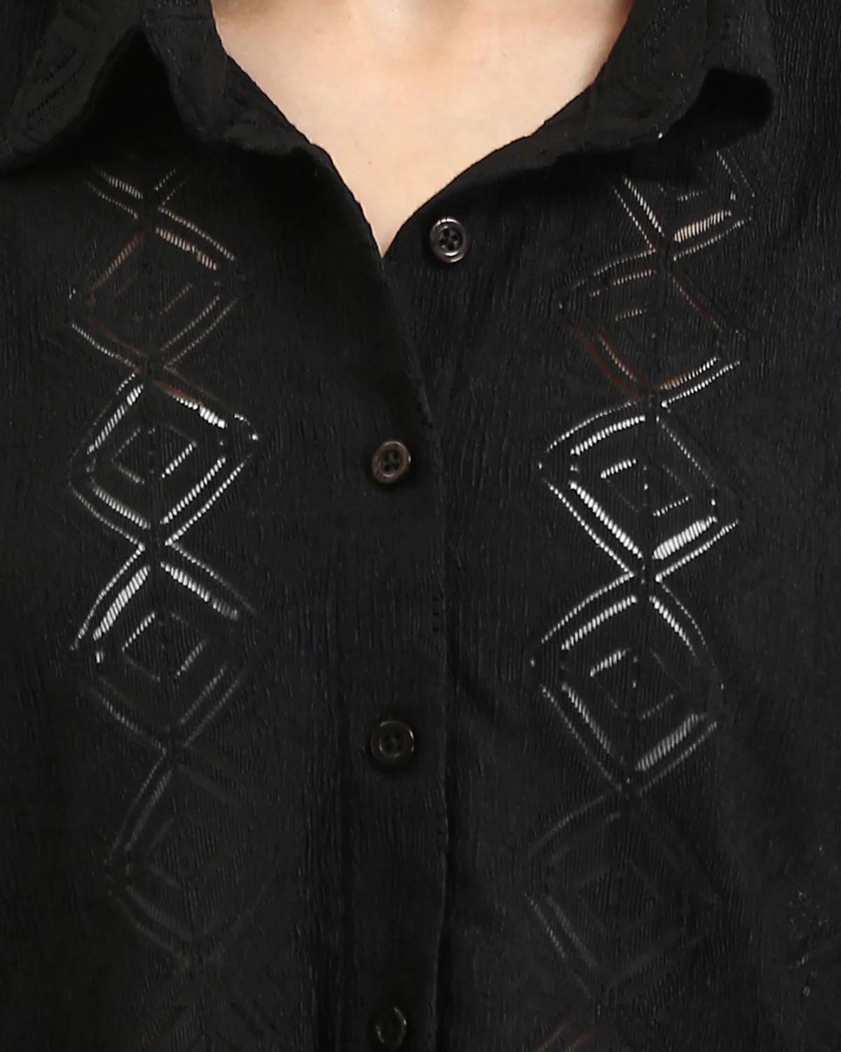 Ravin Diamond-Pattern Eyelet Cropped Shirt - Black - R210314 - Image 4
