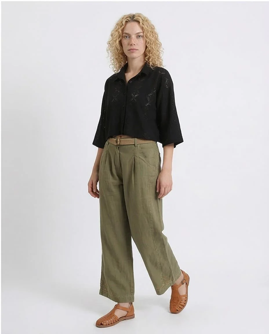 Ravin Diamond-Pattern Eyelet Cropped Shirt - Black - R210314 - Image 5