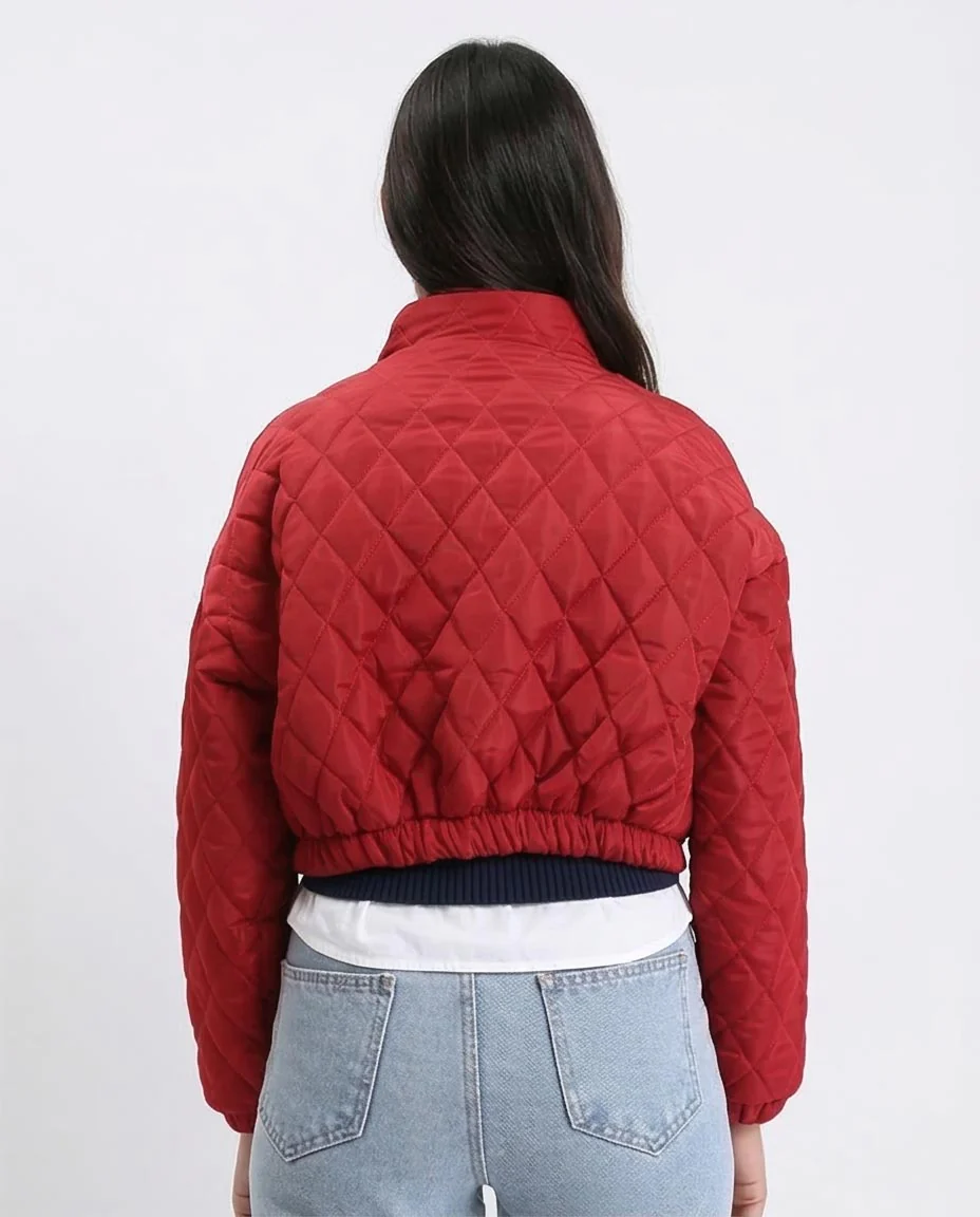 Ravin Diamond-Quilted Cropped Puffer Jacket - Dark Red - R211456 - Image 2