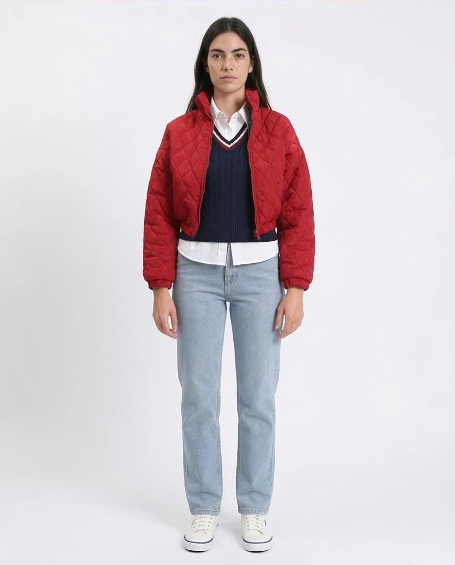 Ravin Diamond-Quilted Cropped Puffer Jacket - Dark Red - R211456 - Image 3