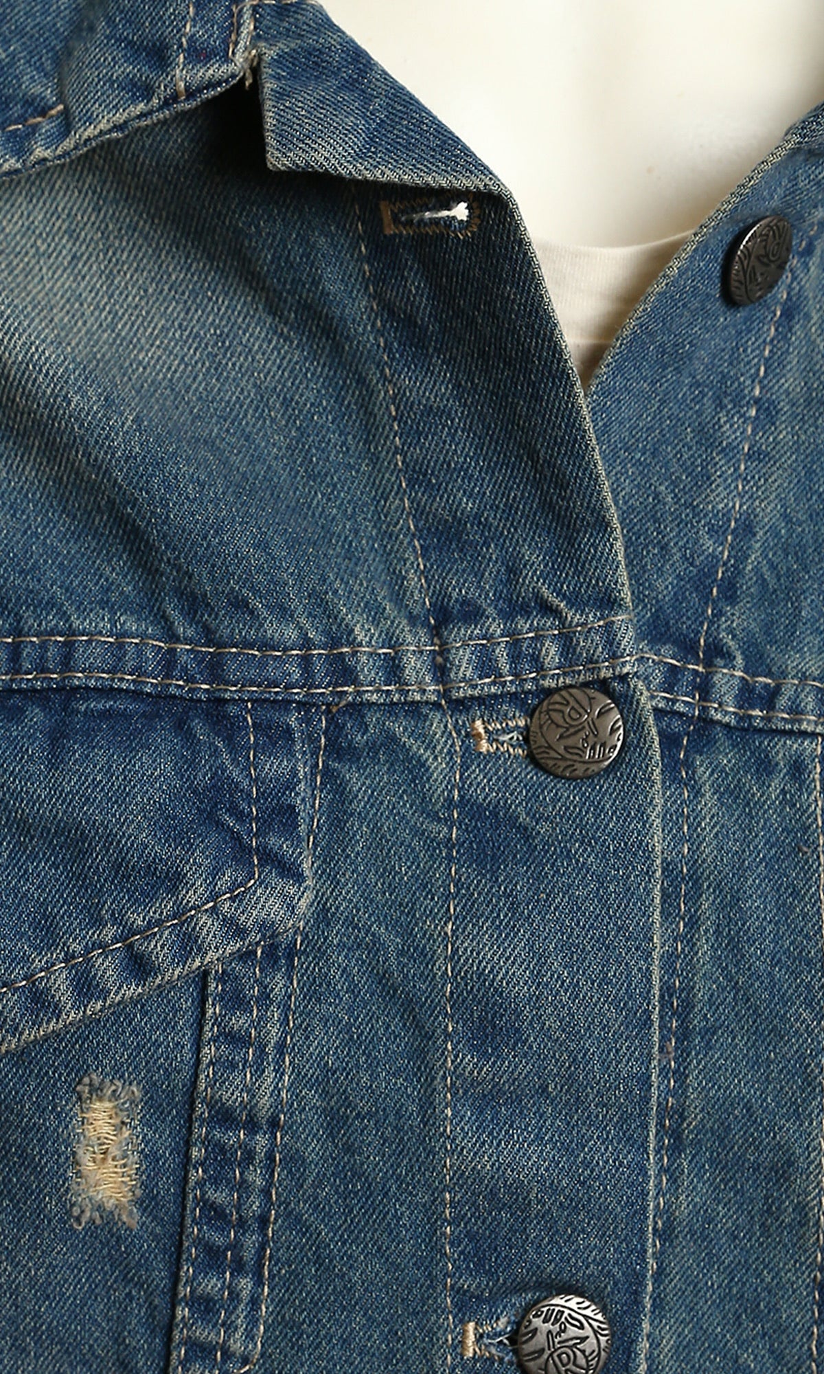 Distressed Medium Wash Classic Denim Jacket - Image 3