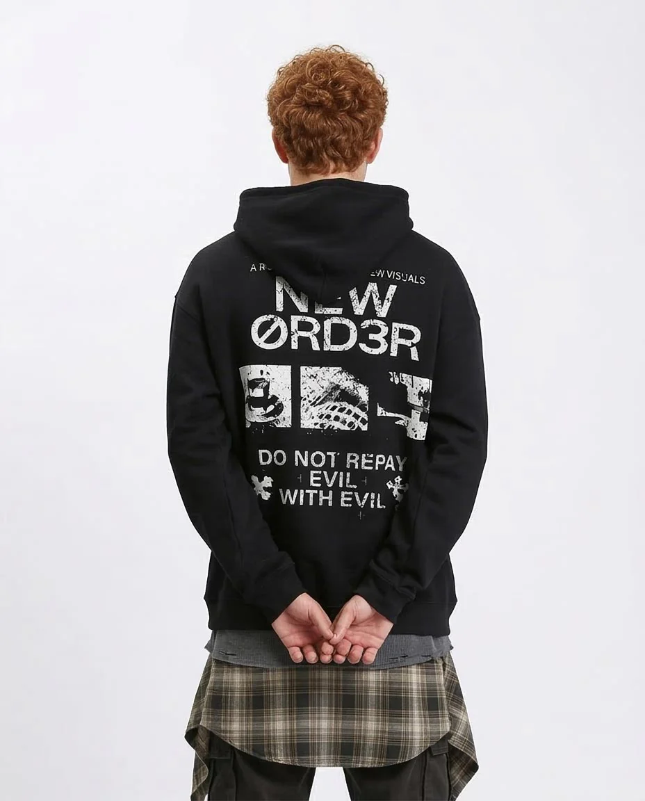 RAVIN "Do Not Repay Evil" Graphic Fleece Hoodie - Black - R208843 - - Image 2