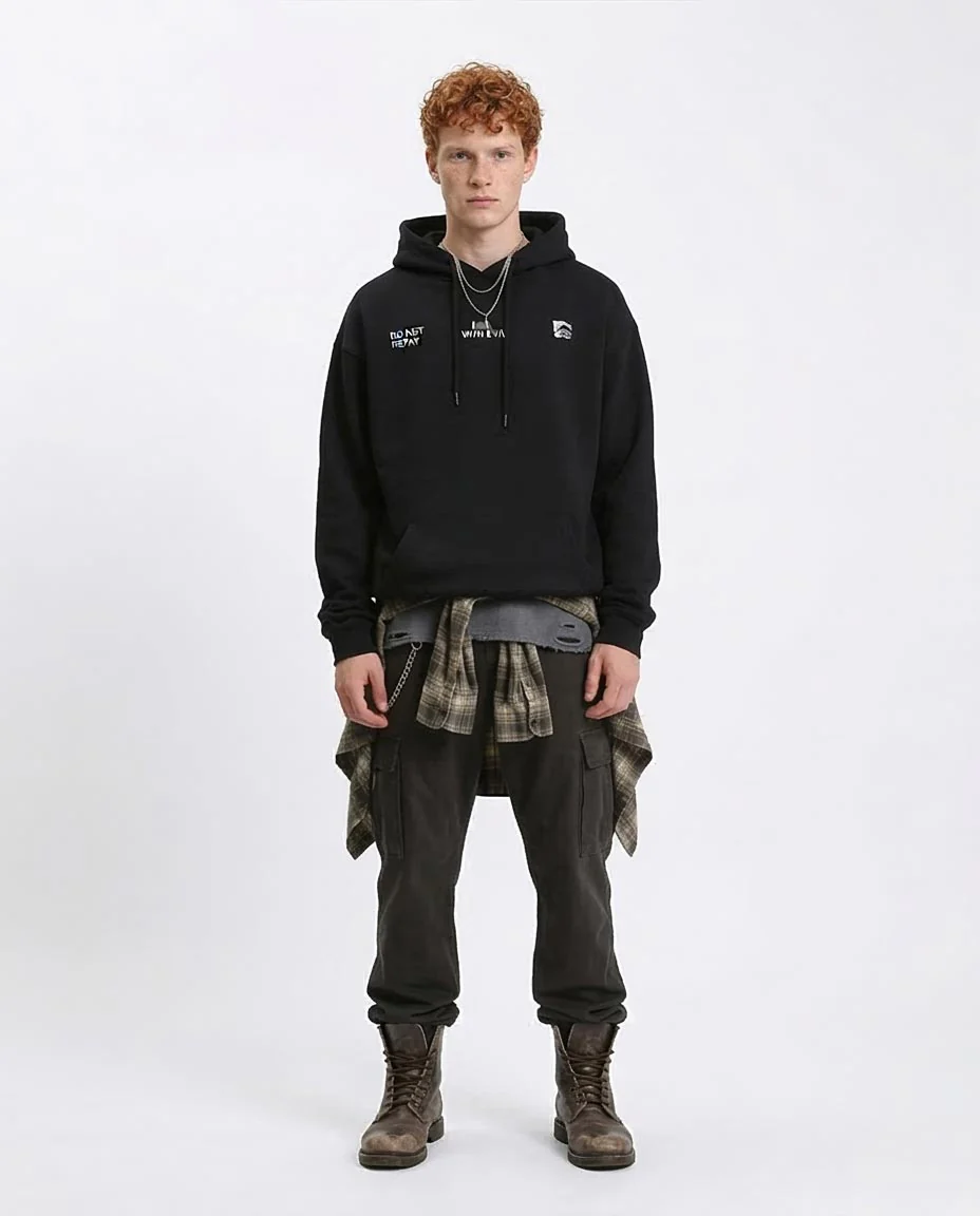 RAVIN "Do Not Repay Evil" Graphic Fleece Hoodie - Black - R208843 - - Image 3
