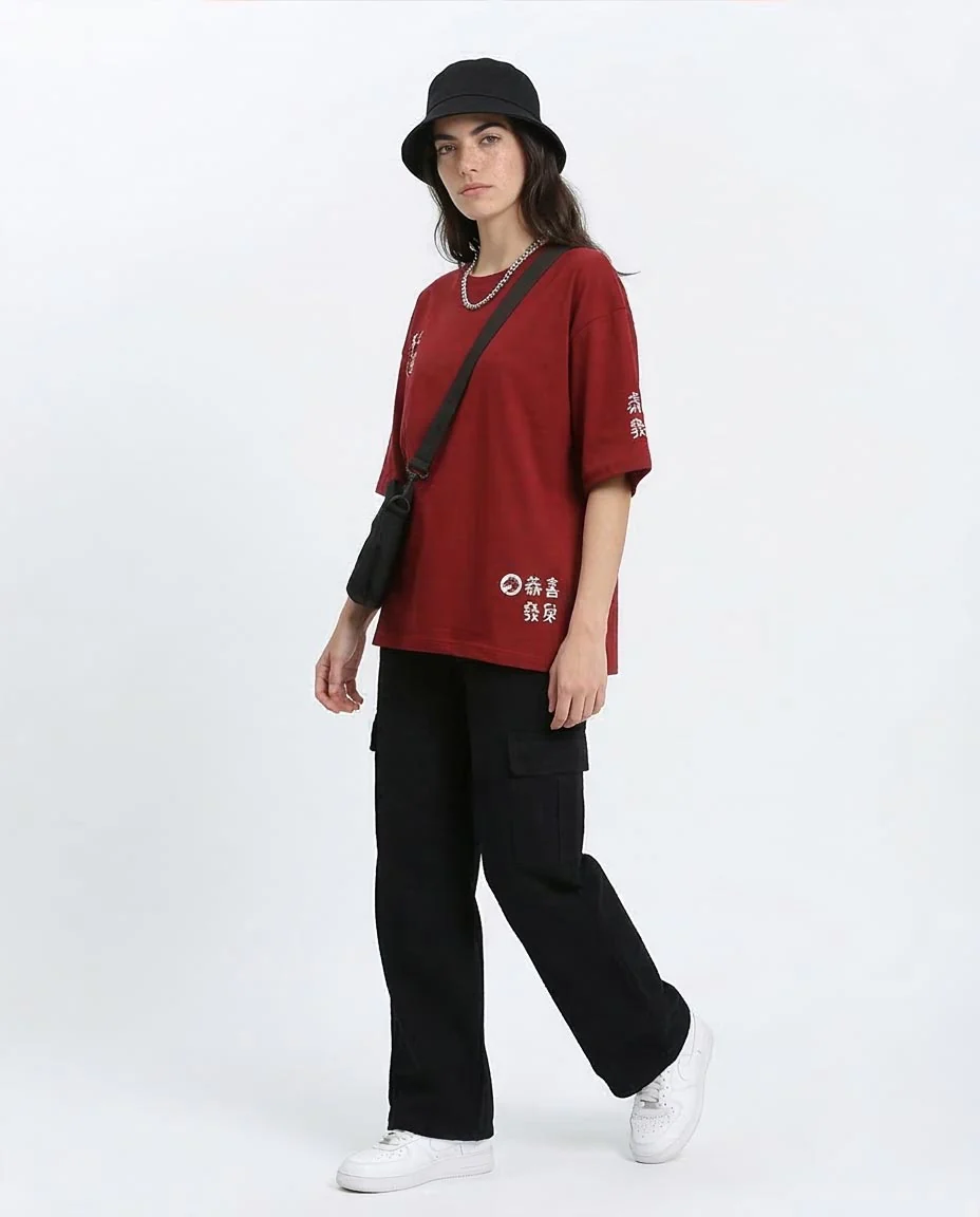Ravin Dragon Legend Oversized Graphic Tee – Burgundy - R209224 - Image 5