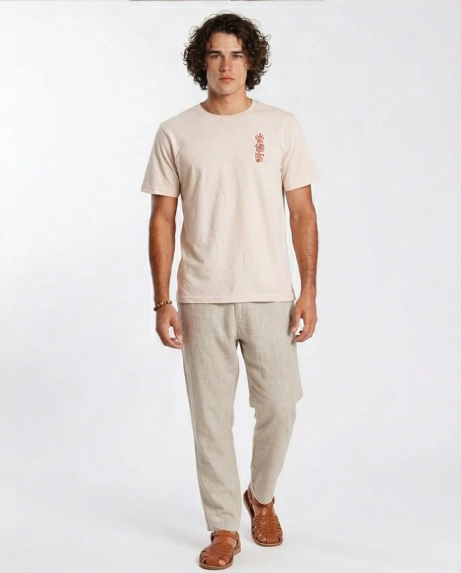 Ravin Dragon Sushi Oversized Graphic Tee - Japanese Calligraphy Streetwear - Beige Modern Boho Tee - O203093 - Image 4