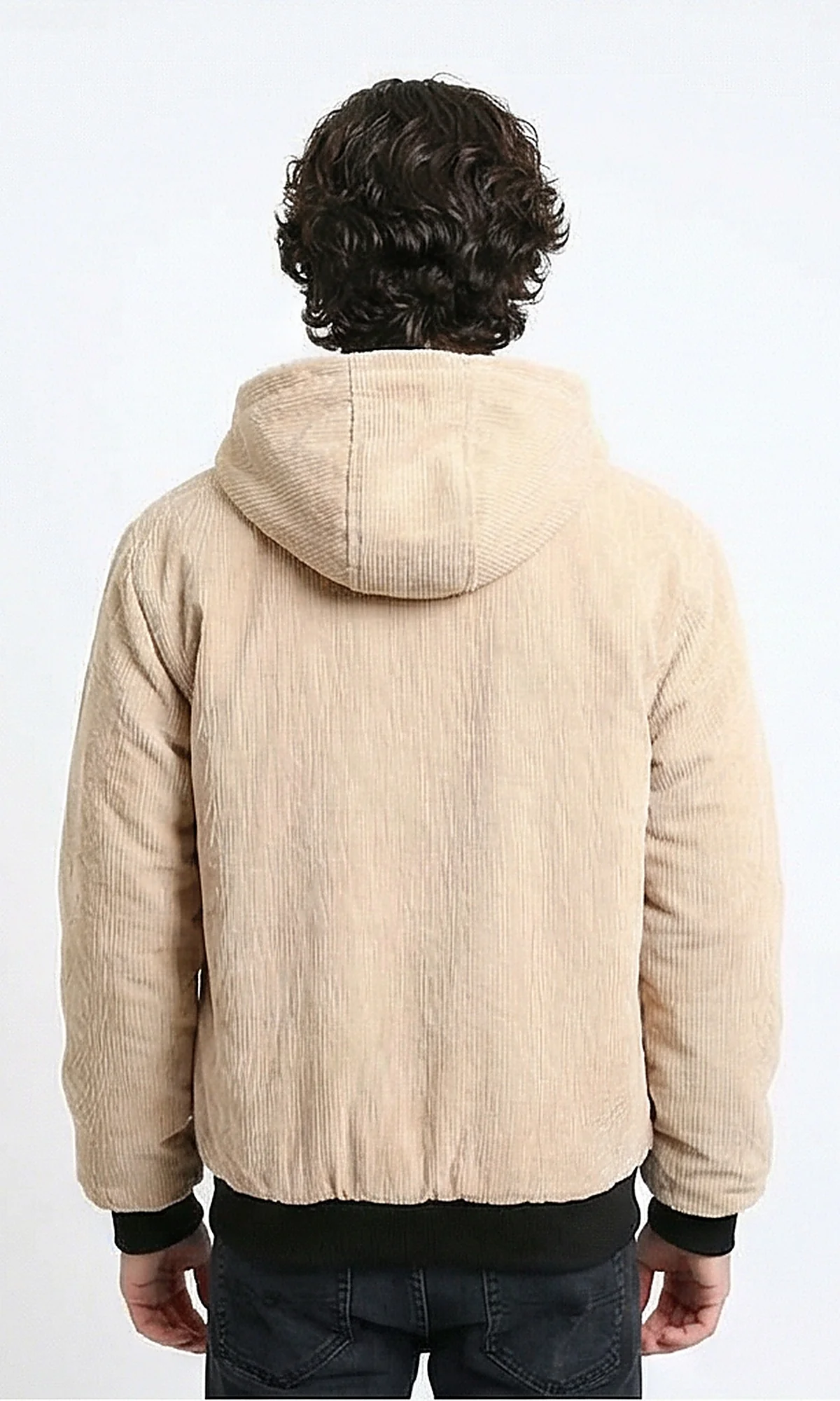 R212167 - Drawstring Hooded Neck Corduroy Jacket - Nude - Image 2