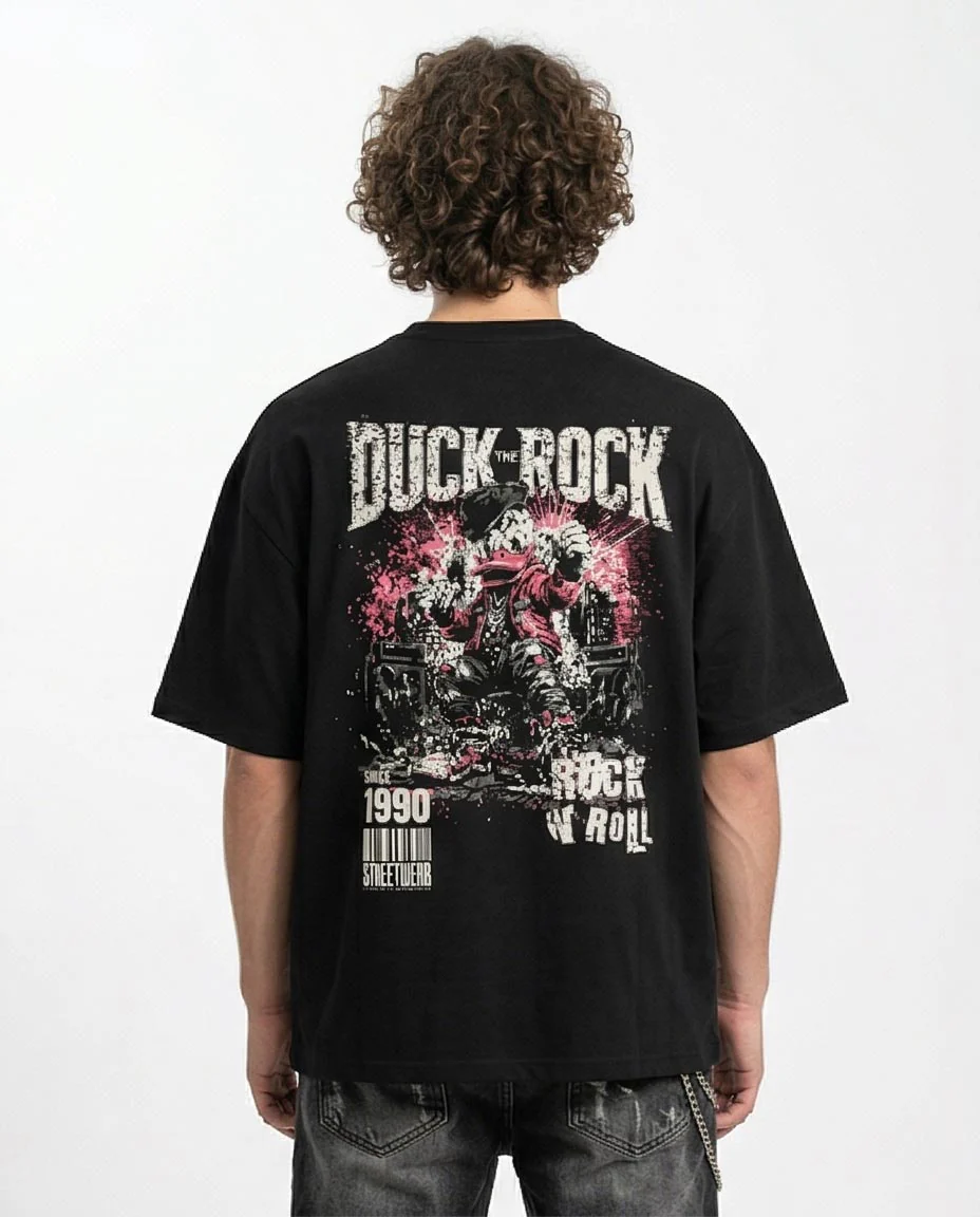 Duck Rock Punk-Art Oversized Tee in Midnight Black R215748 - Image 2
