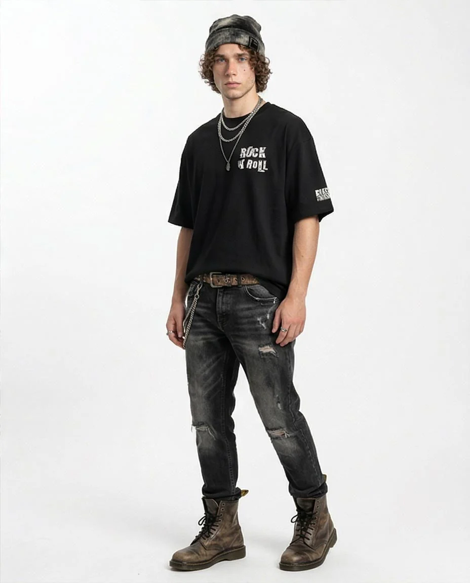 Duck Rock Punk-Art Oversized Tee in Midnight Black R215748 - Image 4