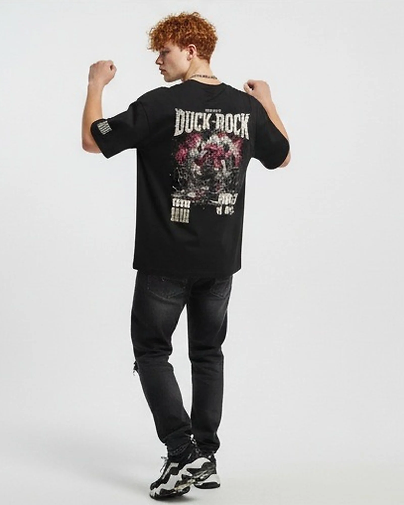 Duck Rock Punk-Art Oversized Tee in Midnight Black R215748 - Image 5