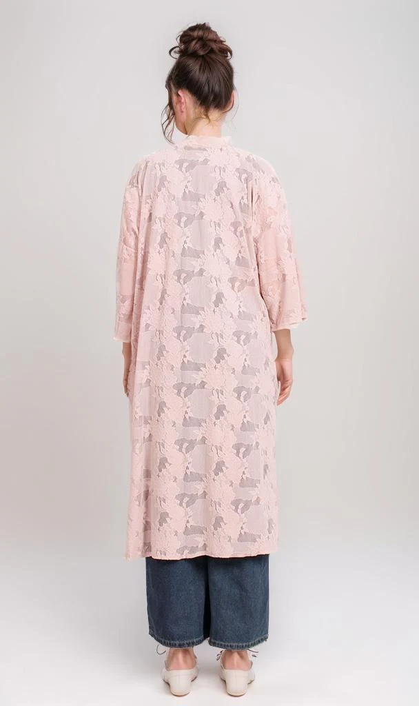 Dusty Rose Floral Lace Open-Front Long Cardigan - Image 2