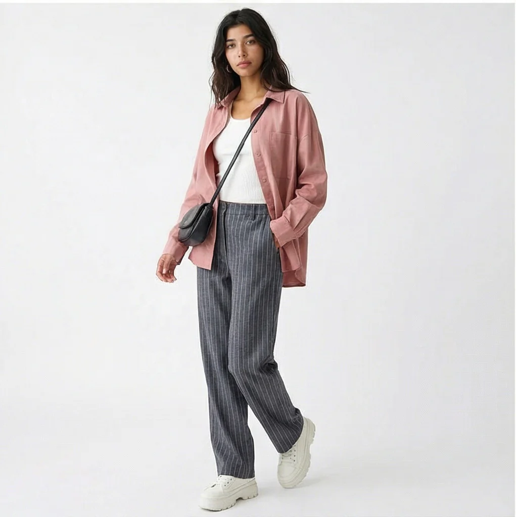 Dusty Rose Oversized Relaxed Fit Button-Down Shirt - R217217 - Image 3