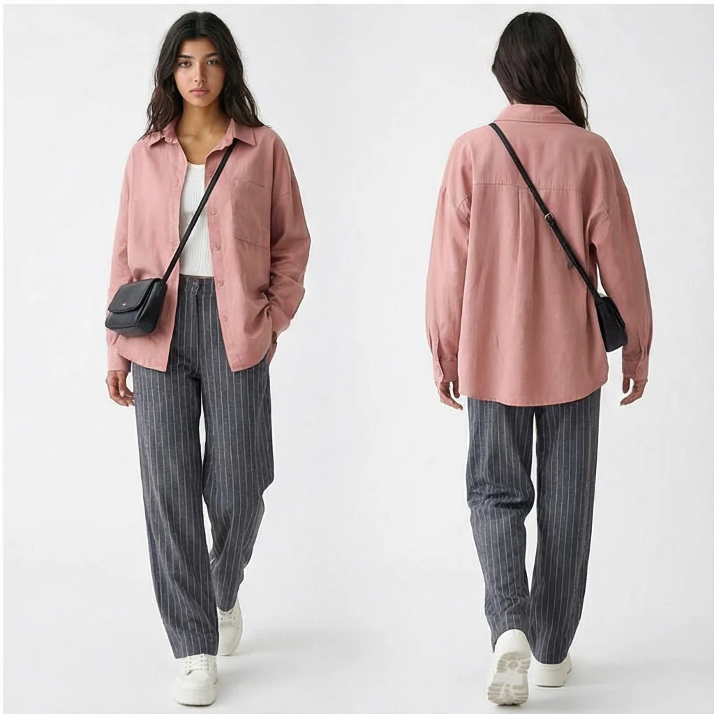 Dusty Rose Oversized Relaxed Fit Button-Down Shirt - R217217 - Image 4