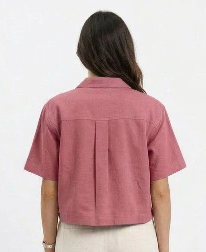 Dusty Rose Short Sleeve Utility Linen Shirt - R217151 - Image 2