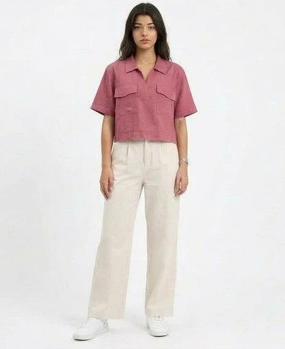 Dusty Rose Short Sleeve Utility Linen Shirt - R217151 - Image 3