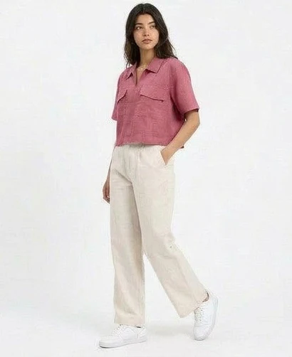 Dusty Rose Short Sleeve Utility Linen Shirt - R217151 - Image 4
