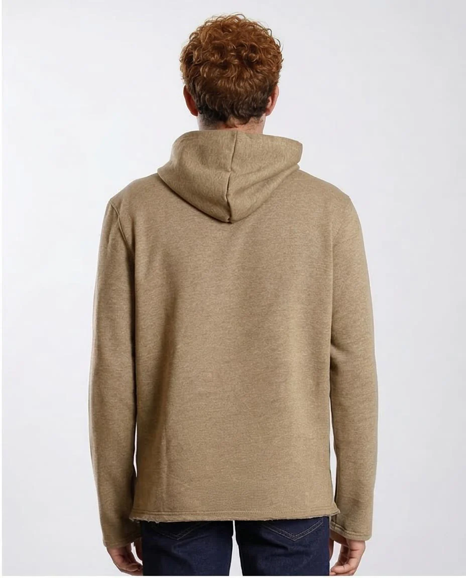 Earth Tone Textured Minimalist Hoodie - O202944 - Image 2