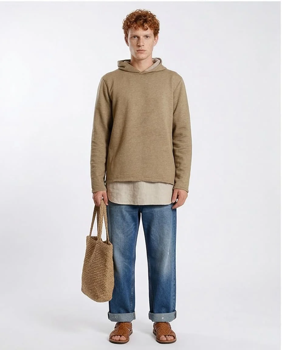 Earth Tone Textured Minimalist Hoodie - O202944 - Image 3