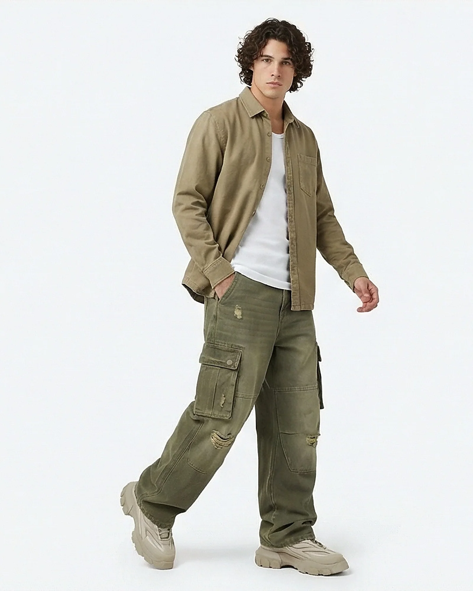 Essential Earthy Khaki Long Sleeve Utility Shirt - Image 3