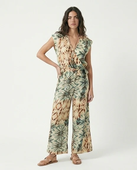 Earthy Shibori-Print Wide-Leg Jumpsuit - R217432 - Image 3