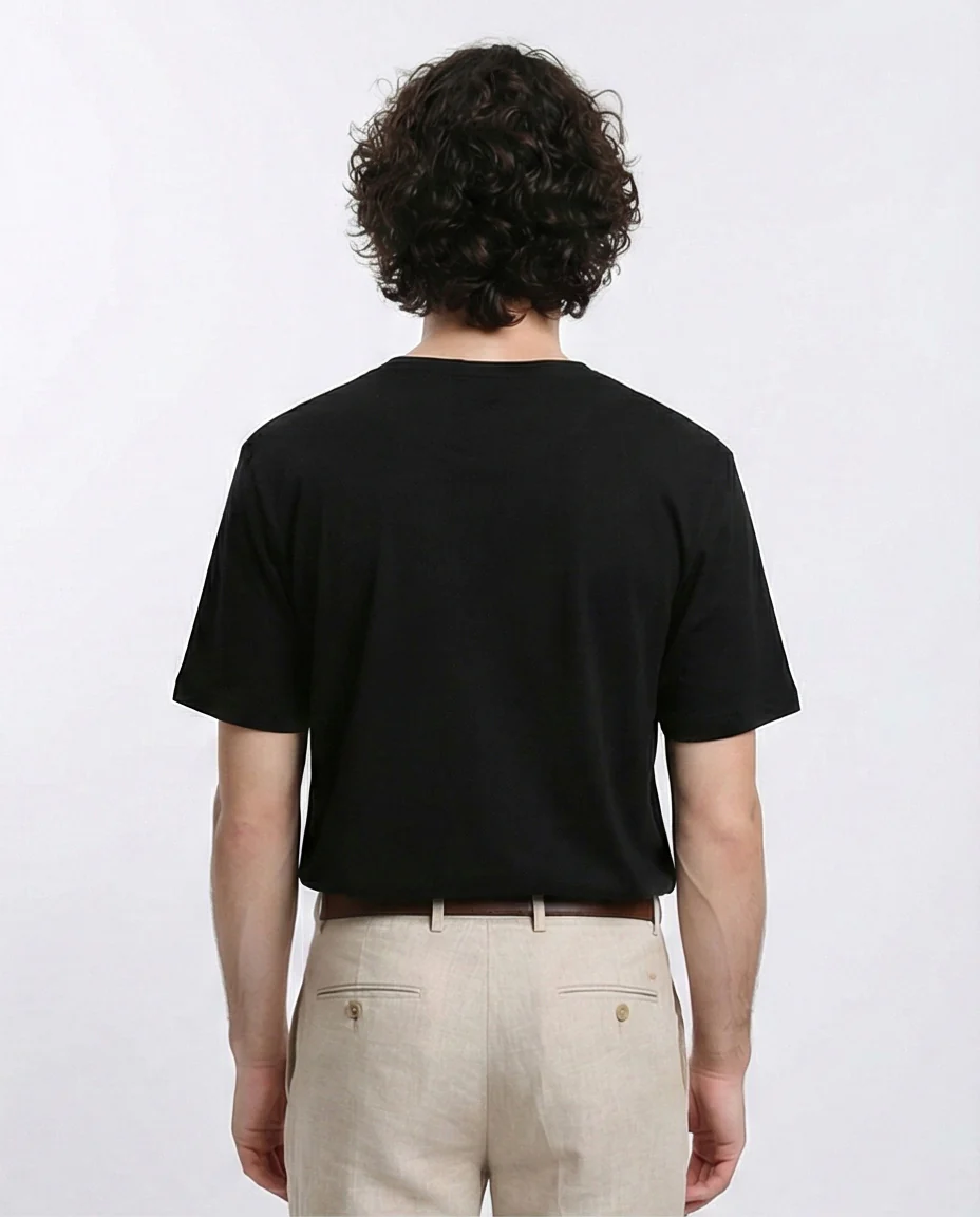 R215858 - Elbow-Sleeves Cotton Relaxed Basic Tee - Black - Image 2